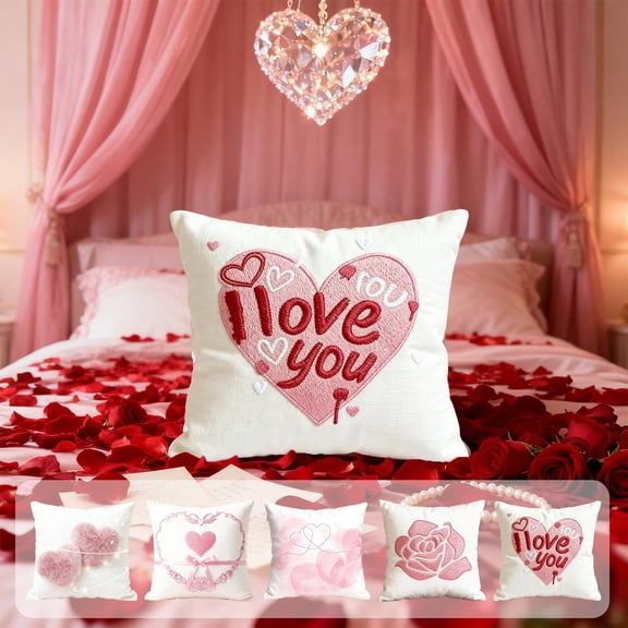Throw Pillow Covers Valentine's Day Heart Decorative Throw Pillow Cover Romantic Gift For Couples Sofa Couch Cushion Cover Festival Home Decor Bedroom Living Room 45*45cm