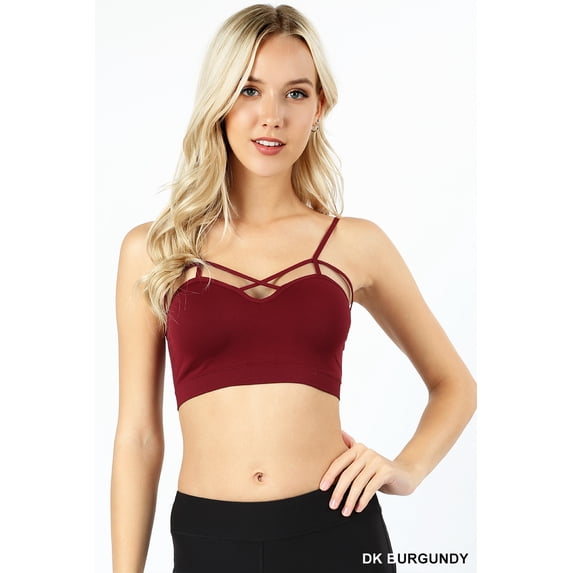 Women Plus Size Seamless Criss Cross Front Sports Bra Bralette with Removable Pads