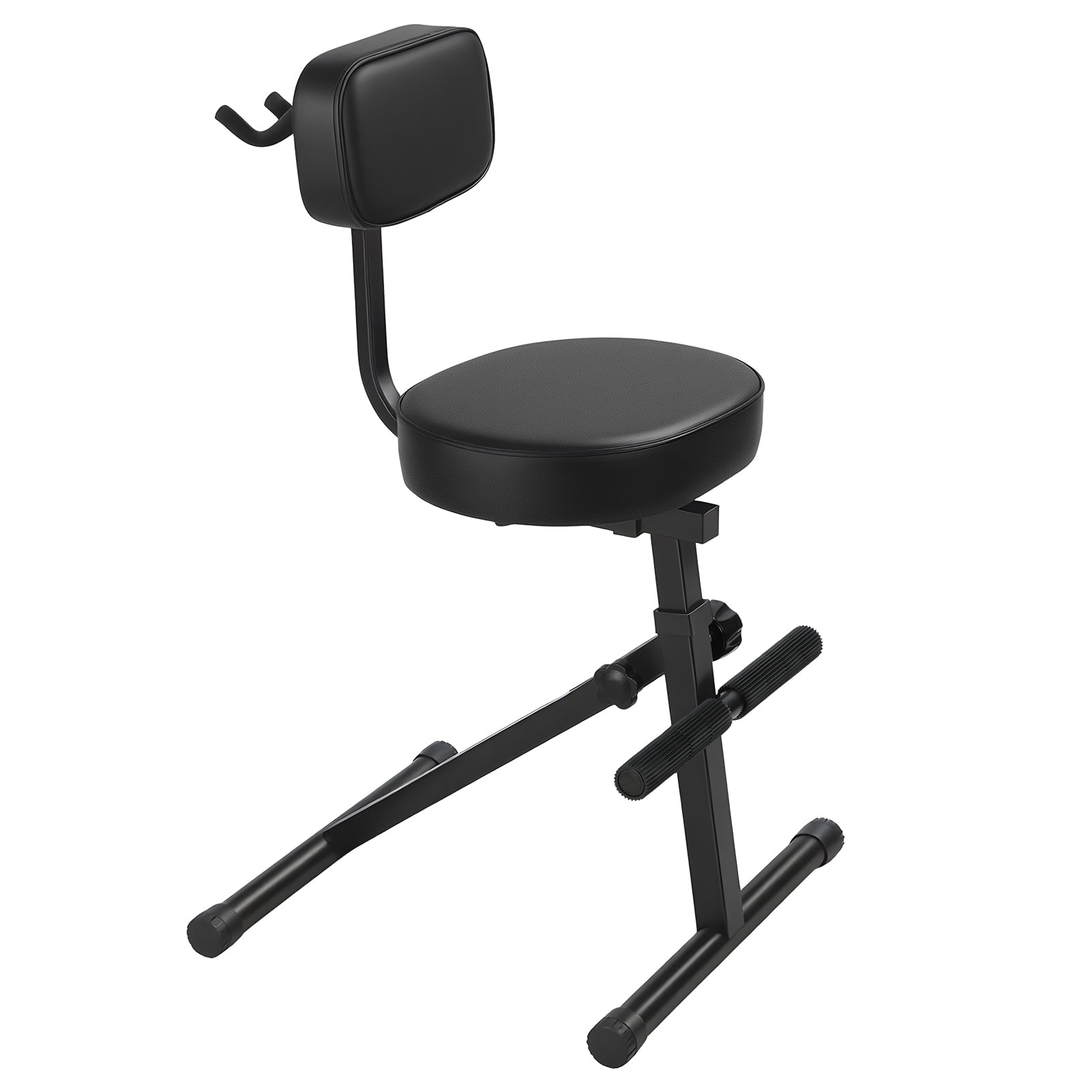 Adjustable Guitar Stool with Backrest & Footrest, Foldable Padded Seat for Electric Guitar Violin Bass, Integrated Guitar Holder for Home Studio & Performances
