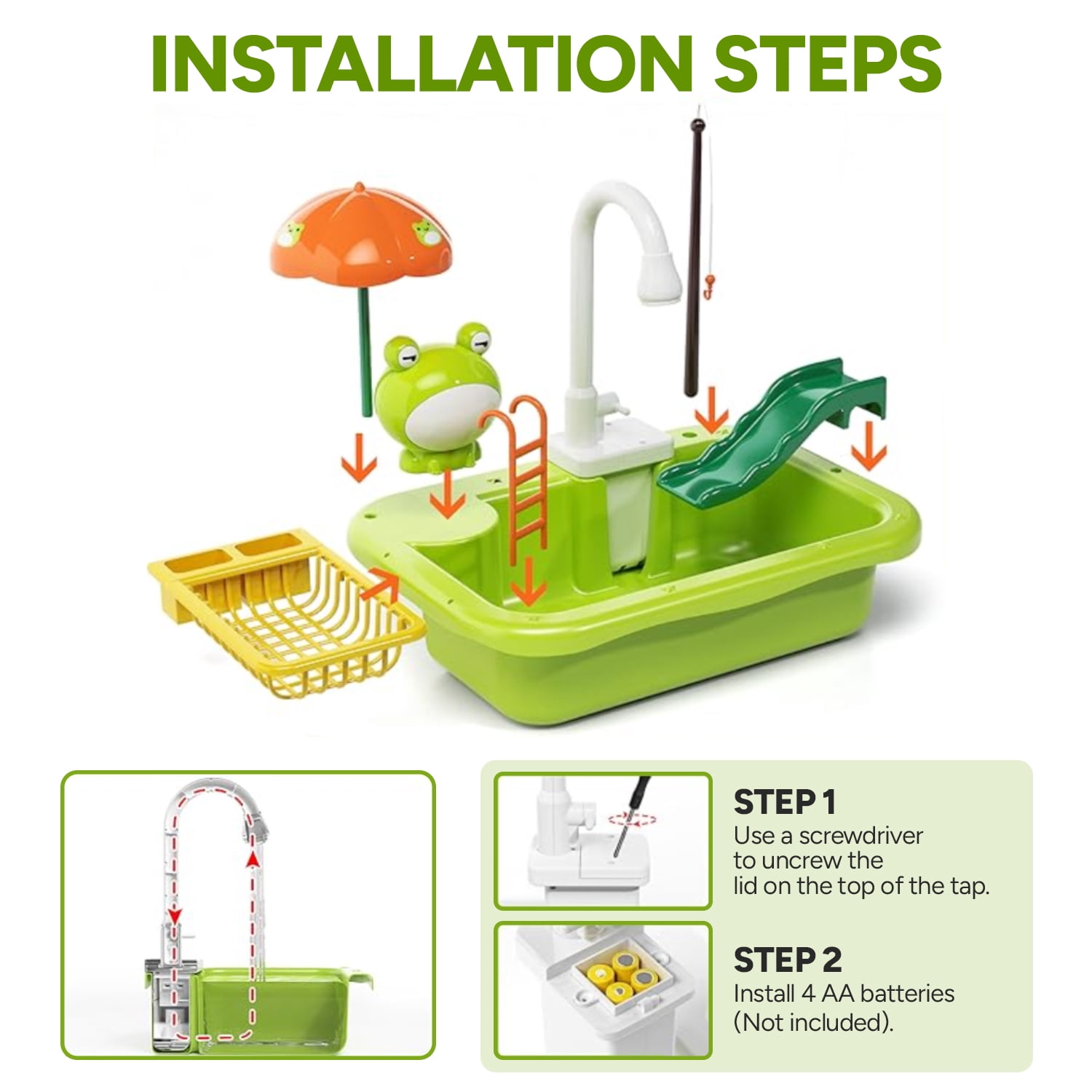 LieGorJi Play Sink with Running Water, Kitchen Kids Sink Toys with Fishing Game, Dishwasher Play Set for Floating Pool Water Play, Birthday Gifts for 1 2 3 4 5 6 7 8 Year Old