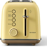 BUYDEEM DT620 2-Slice Toaster Extra Wide Slots Retro Stainless Steel Yellow