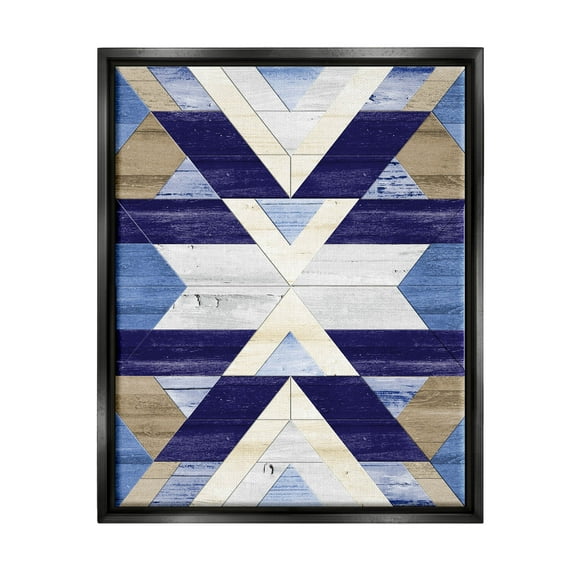 Blue Rustic Aztec Pattern Abstract Graphic Art Jet Black Framed Art Print Wall Art