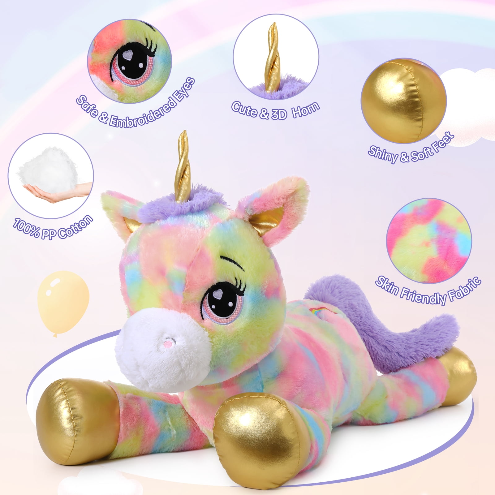 MaoGoLan 43'' Giant Unicorn Stuffed Animal Cute Colorful Unicorn Plush Toy