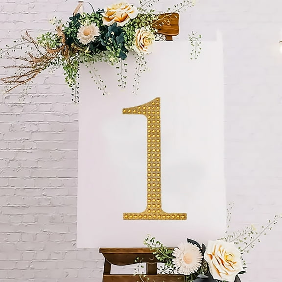 Efavormart 8" Number 1 Gold Self-Adhesive Rhinestone Number Stickers for DIY Crafts, Handicraft Art, Graduation Cap Decorations Birthday Party, Wedding Alpha-Numeric stickers