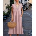 thumbnail image 3 of Vestido midi Zhyaj con cuello redondo y manga corta holgado, túnica de algodón, 3 of 7