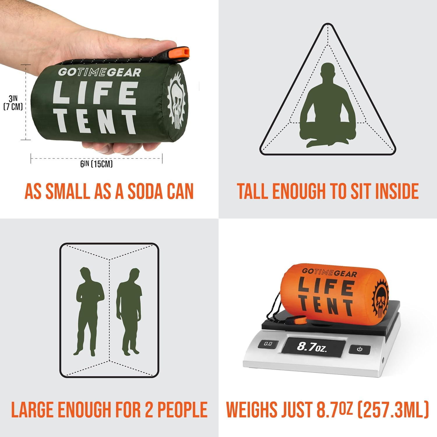 Tente De Survie Tube 2 Personnes Avec Paracorde – Abri D'urgence Orange, Imperméable Et Résistant Pour Camping