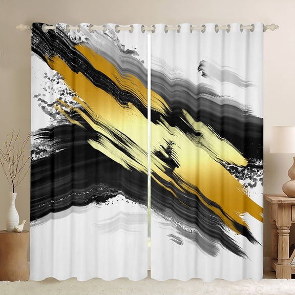 Homewish Black Golden Splash Black Out Curtains For Teens Boys Girls,Abstract Graffiti Curtains Pack of 2 (42x63 Each),Vintage Aesthetic Bedroom Curtains,Luxury Bedroom Decor