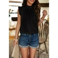 thumbnail image 5 of Solid Color Ruffle Neck Blouse, Black, Small, 5 of 5