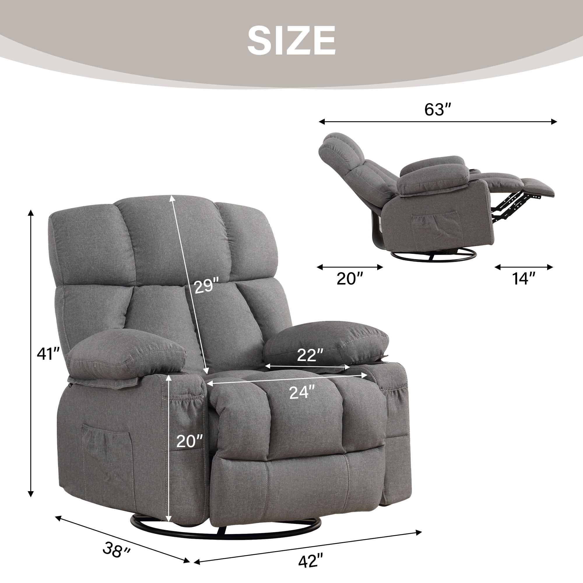 JONPONY Massage Rocker Recliner Chair with Vibration Massage and Heat Ergonomic Lounge Chair for Liv(图3)