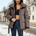 thumbnail image 2 of Breezora Belted Stand Collar Puffer Jacket for Women Fluffy Warm Winter Coat Casual Outerwear XL Size Coffee, 2 of 6