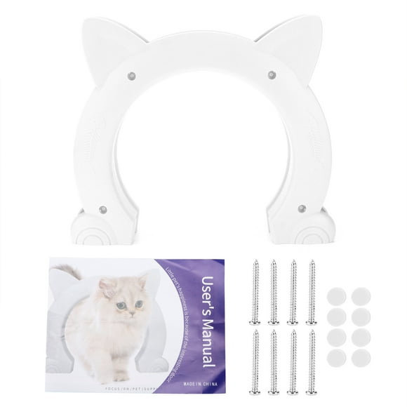 FYBTO Cat Door Interior CatHead Shaped Plastic Cat Pass Through Door with Fish Bone Pattern(White )-090703