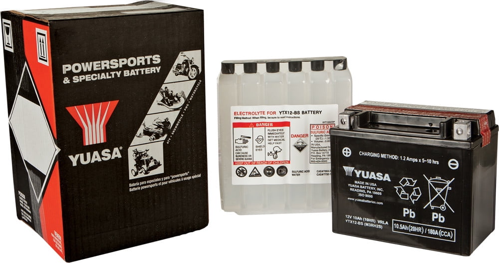 Yuasa Motorcycle Power YTX12-BS AGM Fresh Pack Battery - Walmart.com