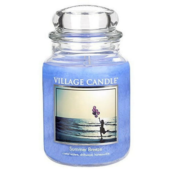 Village Candle Summer Breeze, Large Glass Apothecary Jar Scented Candle, 21.25 oz, Blue