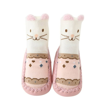 

ZMHEGW Cute Children Toddler Shoes Autumn And Winter Boys And Girls Floor Socks Shoes Flat Bottom Non Slip Warm Cartoon Animal Pattern