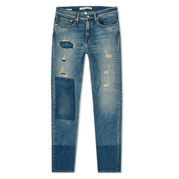 Calvin Klein CKJ 026 Distressed Patch Modern Slim Mid Wash Jeans Size 30X32