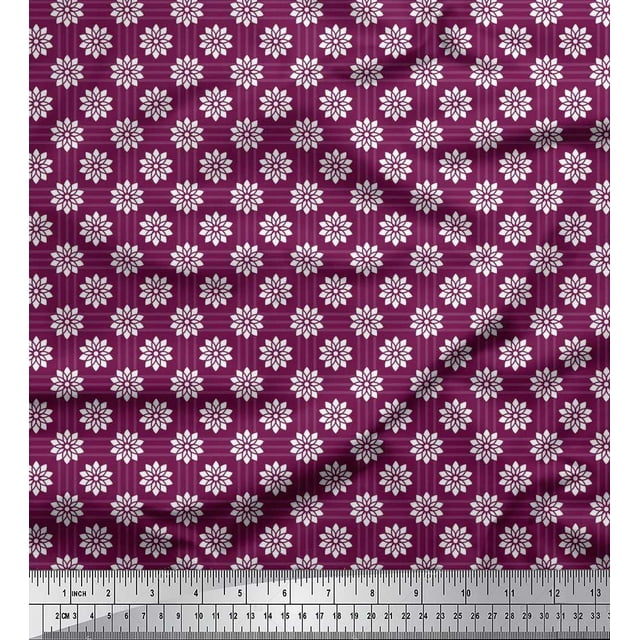 Soimoi Rayon Fabric Check & Floral Artistic Print Sewing Fabric Yard 42 Inch Wide