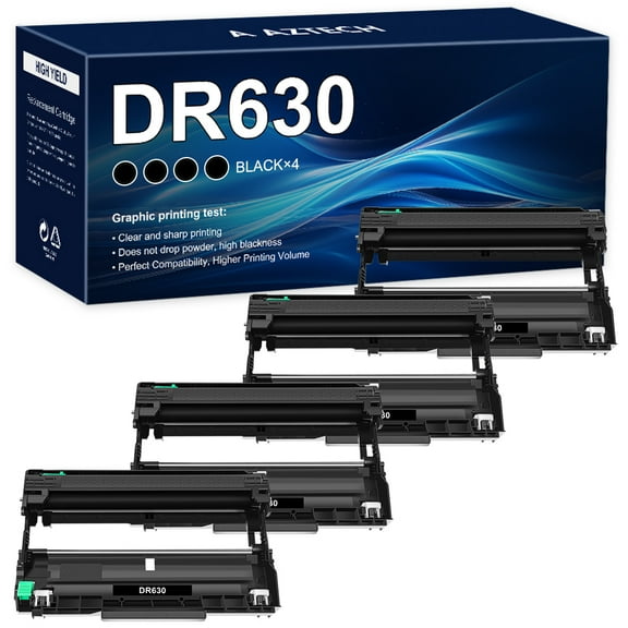A AZTECH DR630 Drum Unit Compatible for Brother DR-630 Work with HL-L2380DW MFC-L2740DW MFC-L2700DW HL-L2320D DCP-L2540DW HL-L2300D HL-L2340DW Printer (Black, 4 Pack)