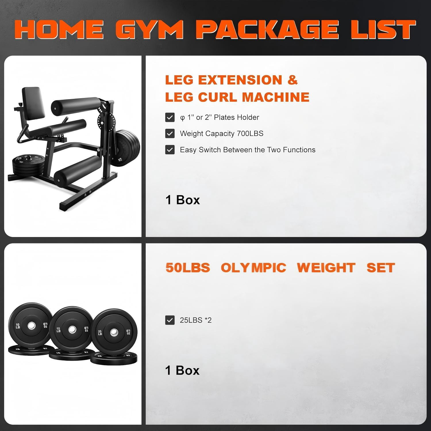 MITONOS Leg Extension and Curl Machine,4 in 1 Lower Body Workout Machine,Adjustable Leg Curl Machine with,Leg Extension Machine with Exercise Bench,Home Gym Weight Machine with 50lb Plates