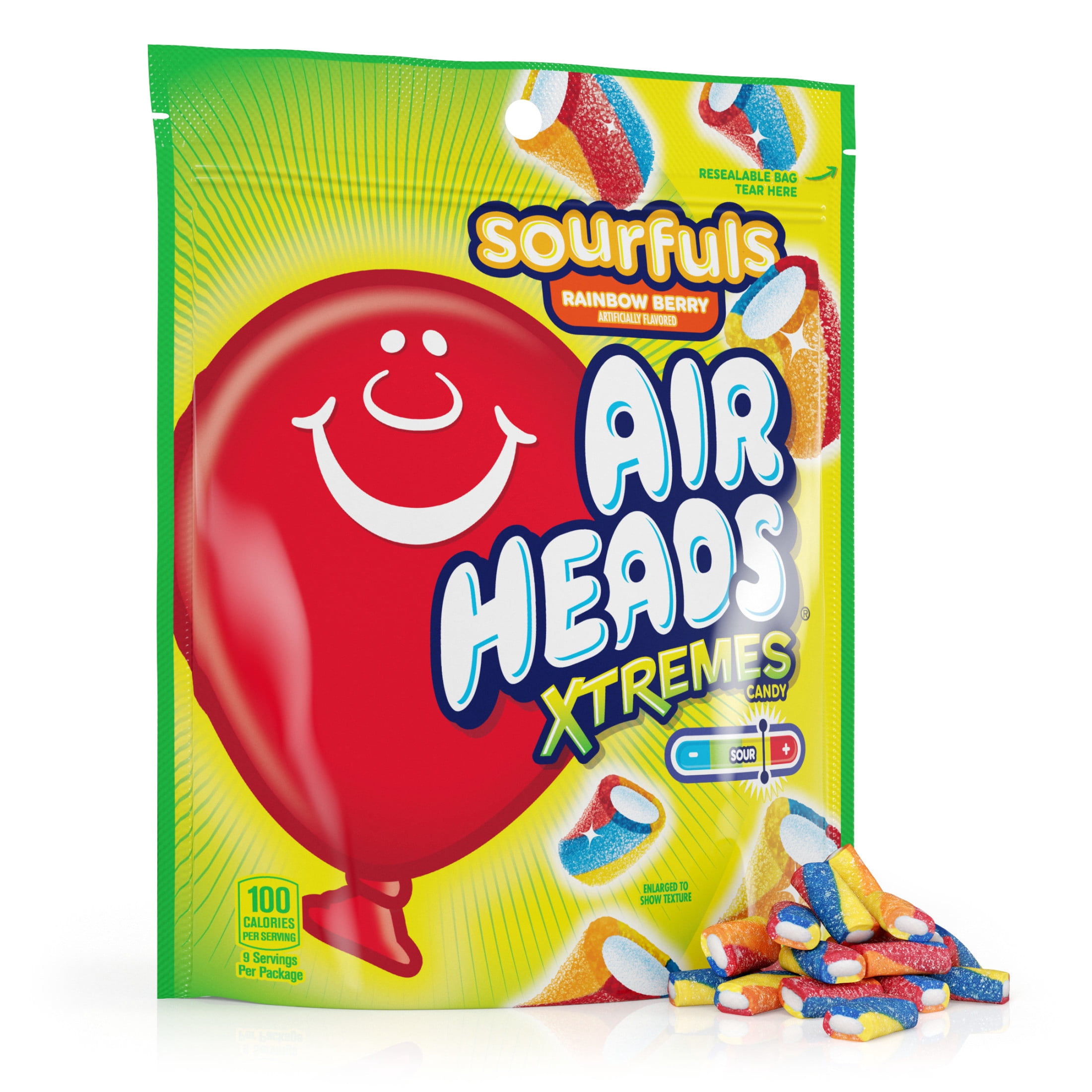 (3 pack) Airheads Sour Candy, Xtremes Sourfuls Candy Bag, Rainbow Berry, Nut Free, 9 oz