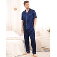 thumbnail image 3 of Conjunto de pijama SWOMOG Satin para hombre de manga corta azul marino, 3 of 5