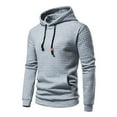 thumbnail image 2 of SWSMCLT Men's Waffle Knit Hoodie Hooded Sweatshirt Basic Solid Long Sleeve Slim Fit Hoodies Comfy Casual Drawstring Spring Spring Fall Top Light Grey 36, 2 of 4