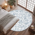 thumbnail image 3 of 4ft Round Rug, Light Blue Flower Non-Skid Rubber Backing Large Area Rugs - Living Room Bedroom Home Office, Vintage Farmhouse Boho Leaf Spring Indoor Floor Mat Carpets Washable Rug, 3 of 9