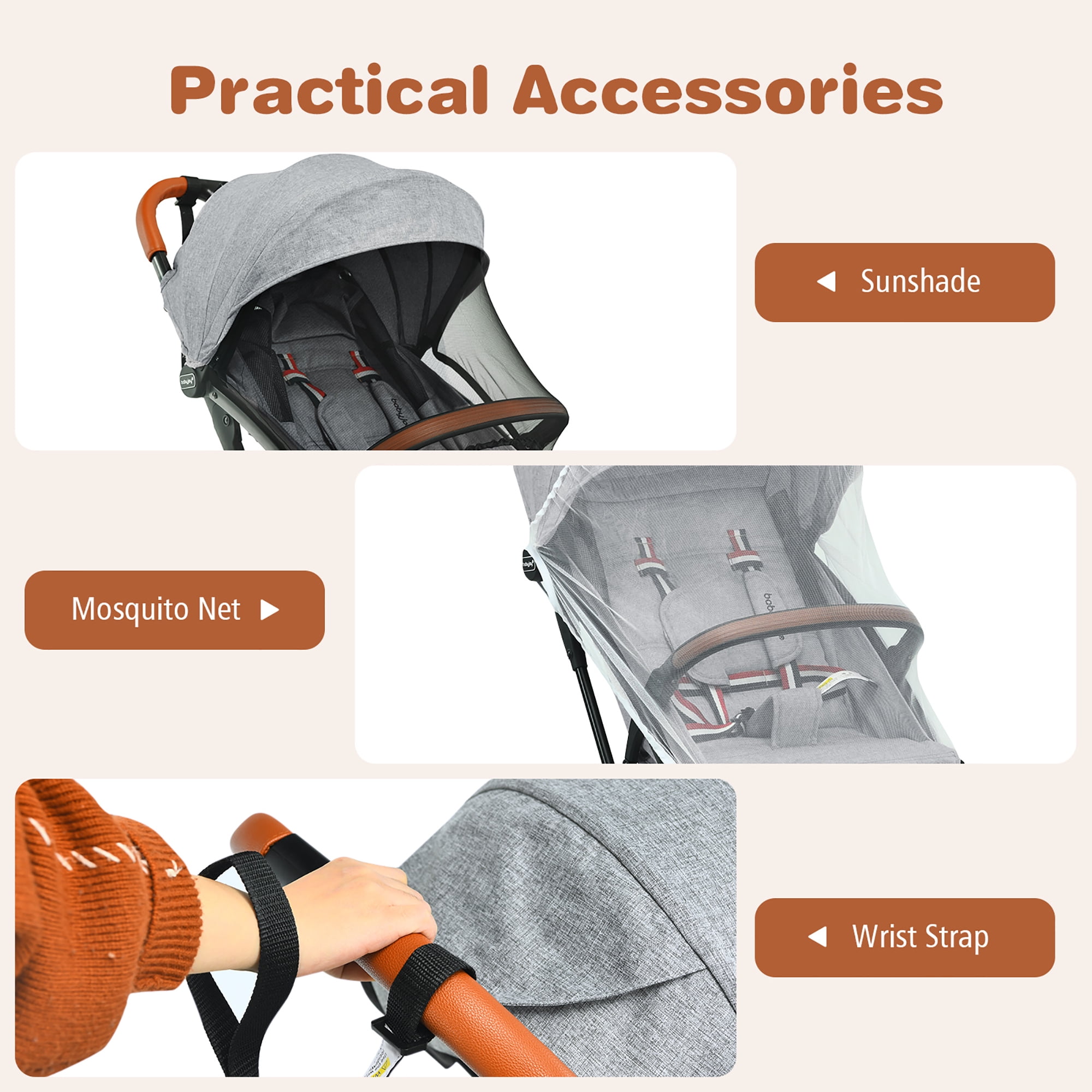 Babyjoy Lightweight Baby Stroller Aluminium Frame with Net for Travel 15 lbs Gray