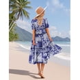 thumbnail image 3 of Vestido midi YESNO de verano con estampado floral con cuello en V y manga abullonada para mujer, 3 of 5