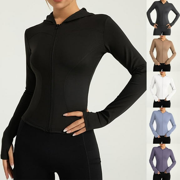 HAPIMO Women's Tops Quick Drying Long Sleeve Jackets Outfits Casual Windproof Yoga Sports Slim Stretch Shirts Vacation Fashion Stand Collar Zipper Pullovers Black L