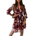 thumbnail image 1 of Sunloudy - Vestido de manga larga para mujer, estilo vintage, con estampado de flores, cuello en V, plisado, de longitud media, con cinturón Sunloudy S M L XL, 1 of 6