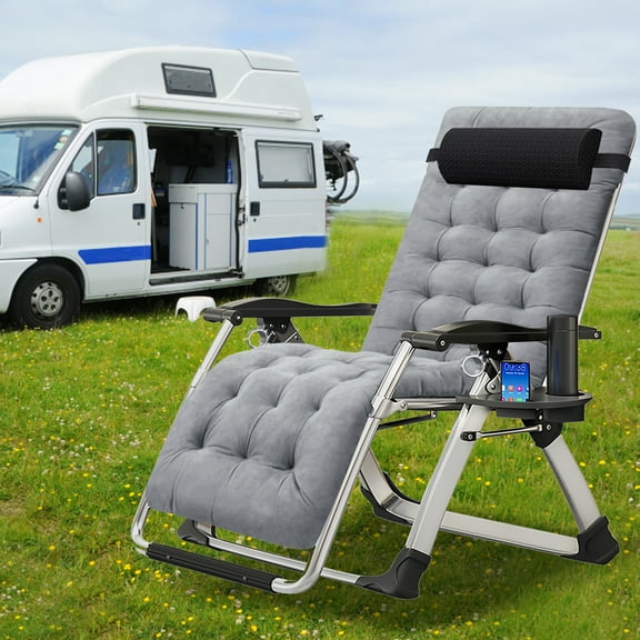 Lilypelle Zero Gravity Chair, Outdoor Padded Lounge Chair with Side Table, Zero Gravity Recliner Chair, Outdoor Reclining Chair, Supports up to 440lbs