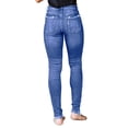 thumbnail image 3 of Women's High Waisted Skinny Jeans, Medium Wash Slim Fit Denim Pants with Worn-In Hem and Pocket Details, Stretchy Slim Leg Jeans for Women Casual Wear Blue L, 3 of 8