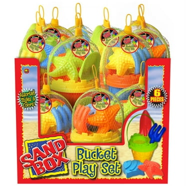JA-RU Sand Box Assorted Bucket Play Set, 6 Pieces, Plastic Multicolor