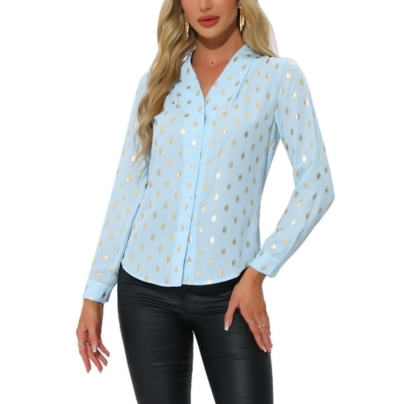 INSPIRE CHIC Women's Stand Collar Long Sleeve Metallic Stars Shirt XS Sky Blue