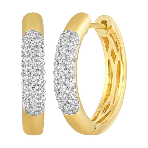 10K Yellow Gold Round Diamond Hoop Earrings (1/3 cttw, I-J Color, I2-I3 Clarity)