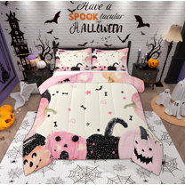 Manfei Funny Cartoon Pumpkin Bedding Comforter Set, Kawaii Pink Halloween Twin Comforter Sets, Cute Princess Style Reversible Bedding Set, Breathable Home Decor, 2 Pieces