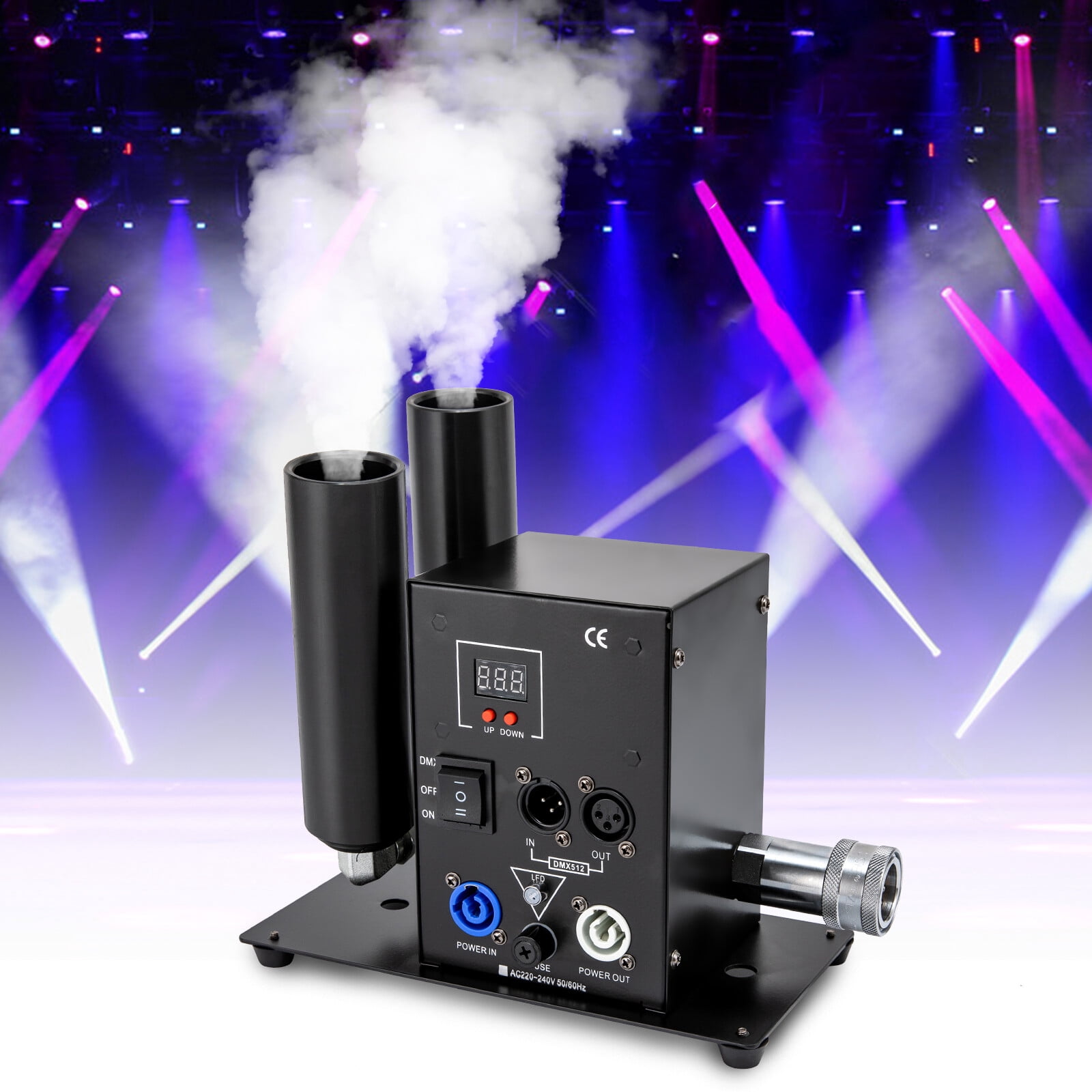 DUYIWAA 150W Smoke Fog Machine, DMX-512 DJ Club Effect C02 Cryo Jet Machine Dual Columns Fogger Smoke Gun with 6m/19.68ft Hose for Party,Stage, Wedding, Christmas, Disco, DJ