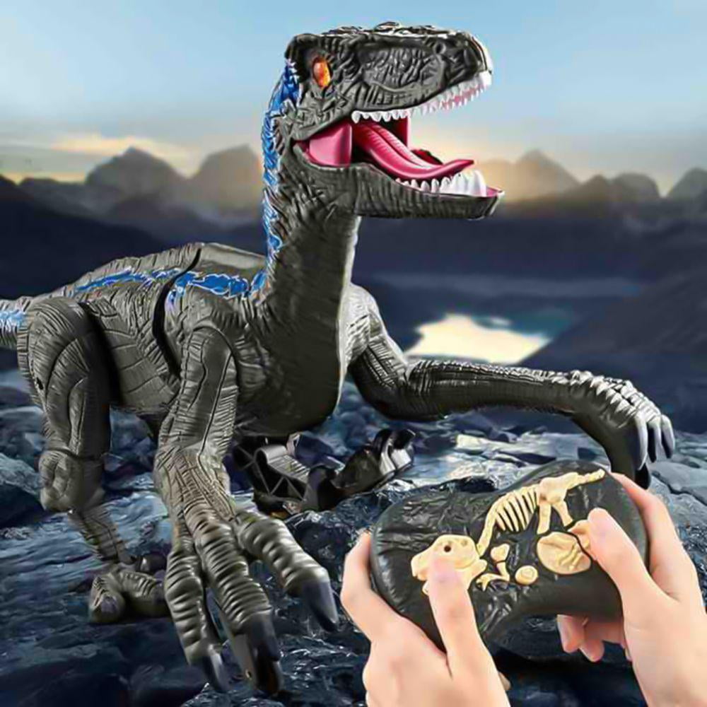 Remote Control Dinosaur Toys for Kids Grey 2.4Ghz RC Simulation Velociraptor Walking Electronic Dinosaur Robot Toy with Lights and Roaring Toy Gifts for Kids 3 4 5 6 7 8 9 Years Old Boys Girls 