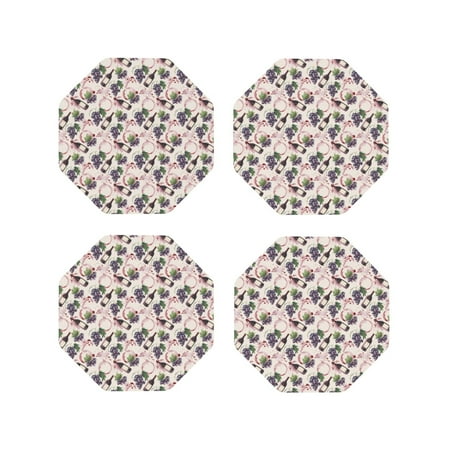 

Yiaed Watercolor Wine Bottle Print Leather Coasters for Drinks - Cup Coasters Coffee Table Kitchen Table Bar Home & Office Gifts Handmade Drink Coasters-Octagon