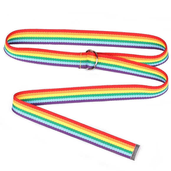 Cinturón tejido con hebilla de madera redonda para mujer, cinturón de moda con diseño de arcoíris, para tiempo libre, para cintura y pantalones