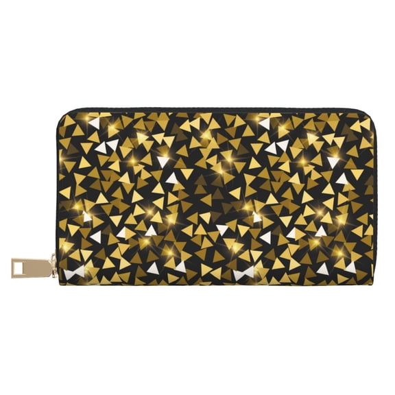 Leather Thin Slim Wallets for Women Men - Gold Glitter lightning B Clutch Card Wallet for Women Men with Zipper