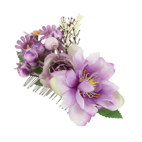 Unique Bargains 1 Pc Women's Durable Simulated Flowers Hair Clips Comb for Parties Purple Polyester Fabric Iron