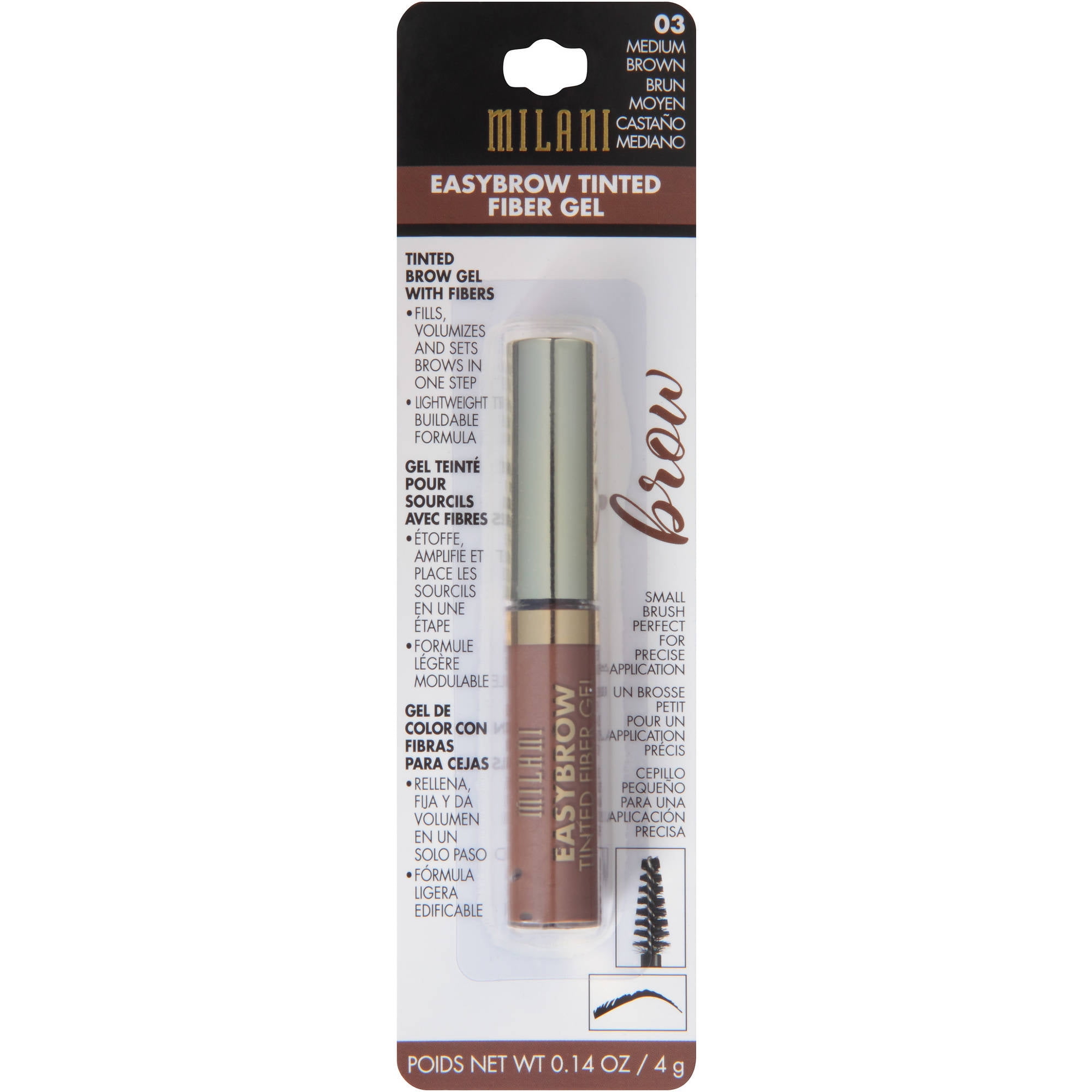 Milani Brow Easybrow Tinted Fiber Gel, 03 Medium Brown, 0.14 oz