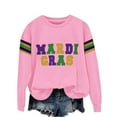 thumbnail image 2 of Ploknplq Striped Sweater Women,Mardi Gras Clothes,Sweatshirt for Women Purple Gold Green Women's Print Hoodless Sweatshirt,Long Sleeve Shirts for Women,Crewneck Sweatshirt Z Pink L, 2 of 4