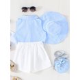 thumbnail image 3 of Niusricy Kids Big Girl Summer Outfits 3T-8T Toddler Baby Stripe Turn-Down Collar Shirts Vest Sleeveless Tank Tops Elastic Bowknot Shorts Sun Hat Littl3Pcs Cute Clothes Set for Vacation Daily, 3 of 8