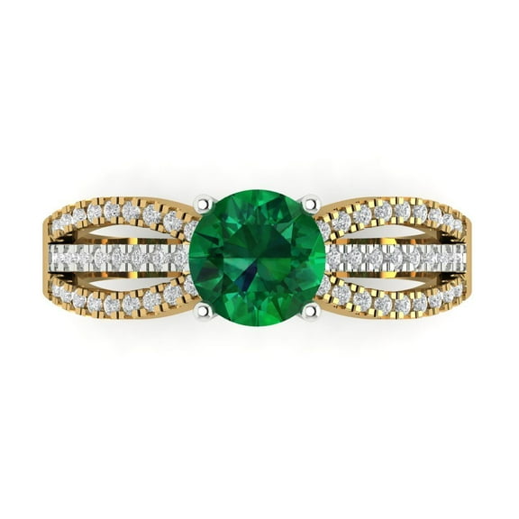 Solitaire with Accents Engagement Ring for Women - 1.27ct Simulated Emerald in 18K Yellow/White Gold Promise Ring