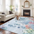 thumbnail image 3 of Ocean Octopus Washable Living Room Rugs 6'x9', Watercolor Seaweed Sea Horse Coral Blue Letter Texture Low Pile Throw Large Area Rug Non-Slip Sturdy Edge Binding Carpet for Dining Room Kitchen Office, 3 of 9