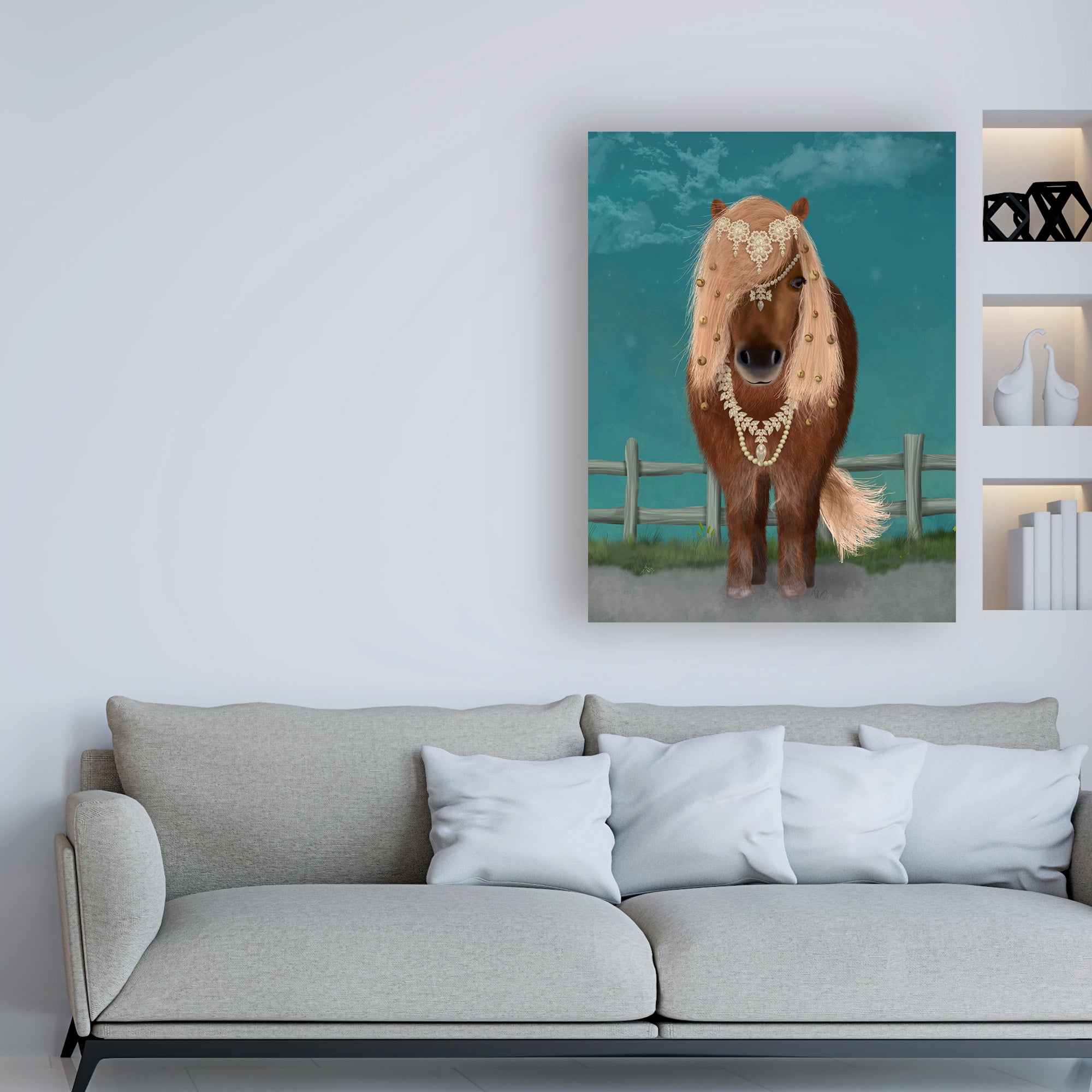 Trademark Fine Art 'Horse Brown Pony with Bells, Full' Canvas Art by Fab Funky