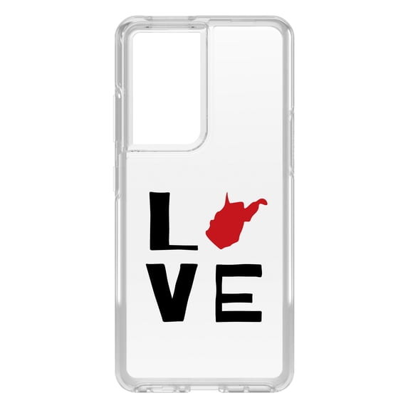 DistinctInk Clear Shockproof Hybrid Case for Galaxy S21 ULTRA 5G (6.8" Screen) - TPU Bumper Acrylic Back Tempered Glass Screen Protector - West Virginia - Love Black & Red