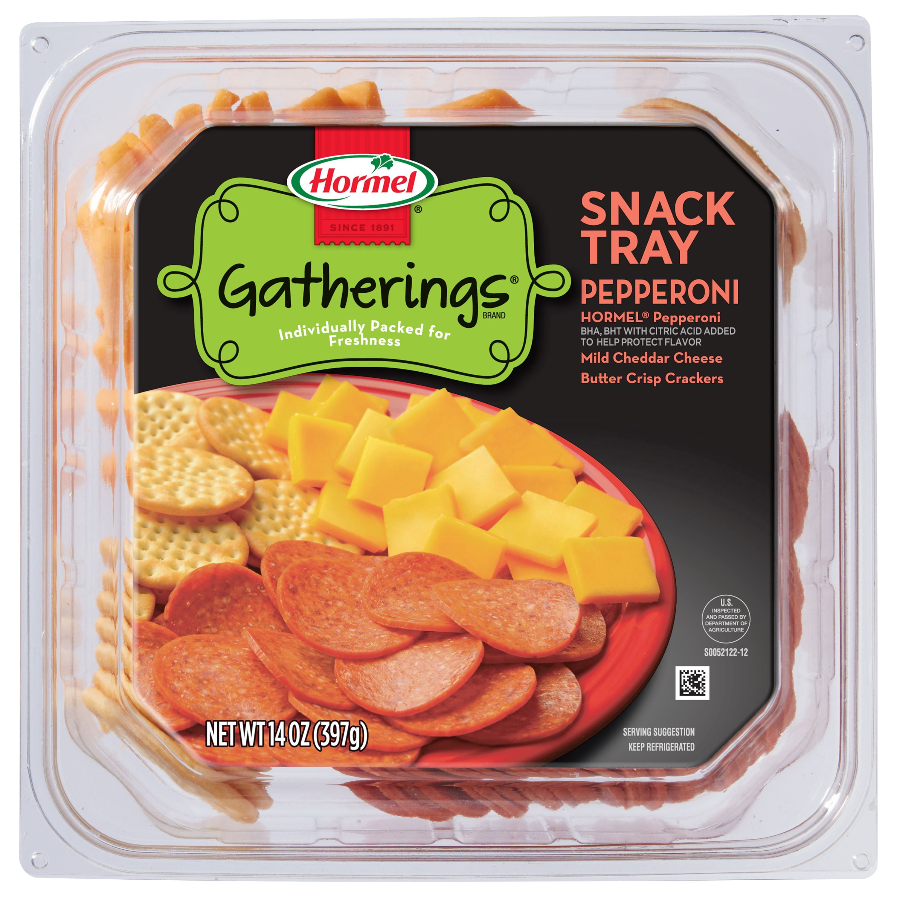 HORMEL GATHERINGS Pepperoni with Cheese and Crackers, Refrigerated, 14 oz Plastic Tray
